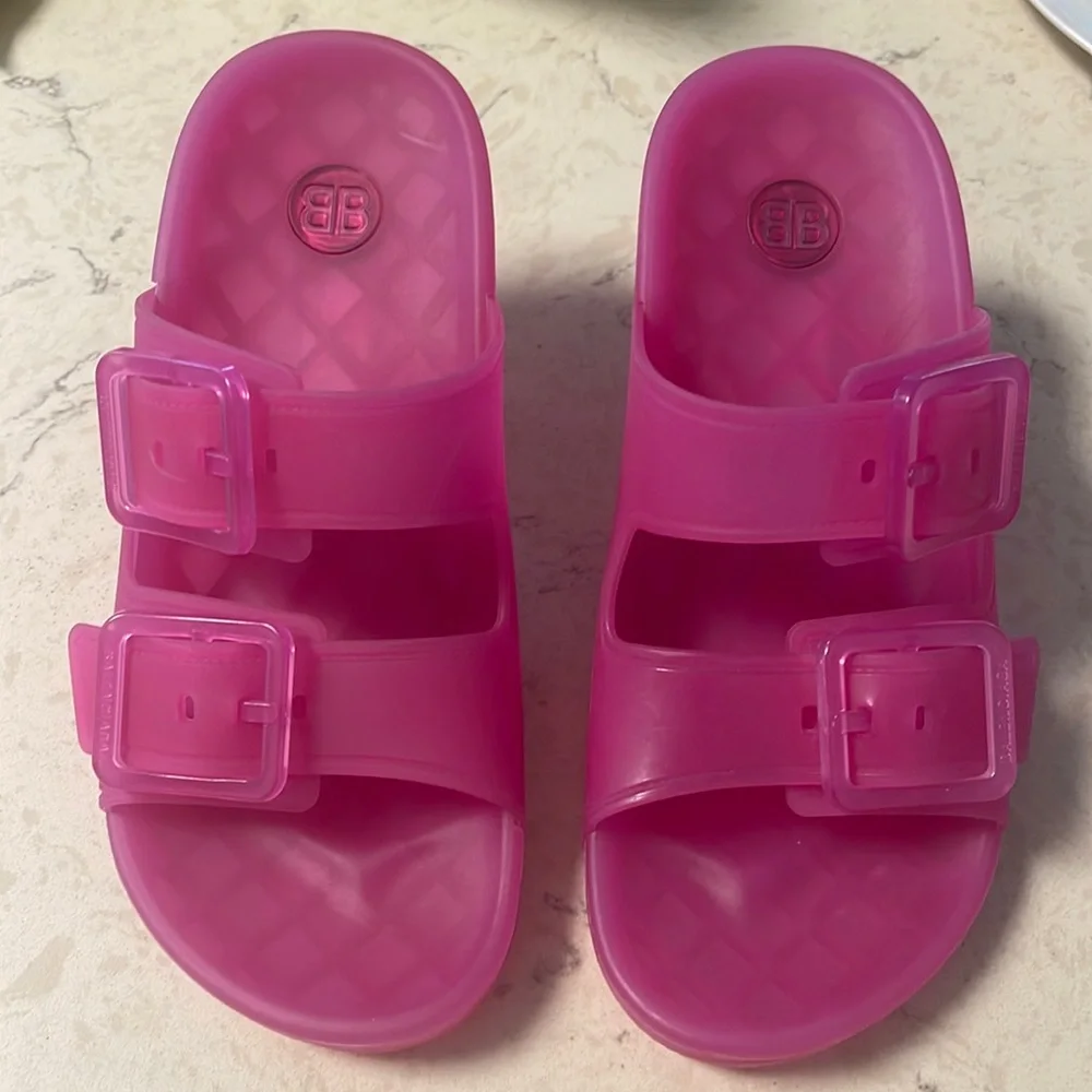 BALENCIAGA Hot Pink Fuchsia Mallorca Rubber Slide Sandal Size 37 - Picture 4 of 8